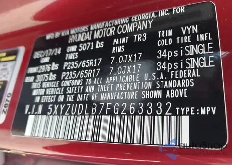 2015 Hyundai Santa Fe Sport 2.4L z USA, uszkodzony, nr VIN 5XYZUDLB7FG263332